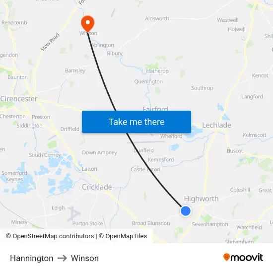Hannington to Winson map
