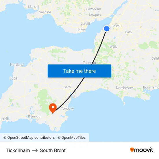 Tickenham to South Brent map