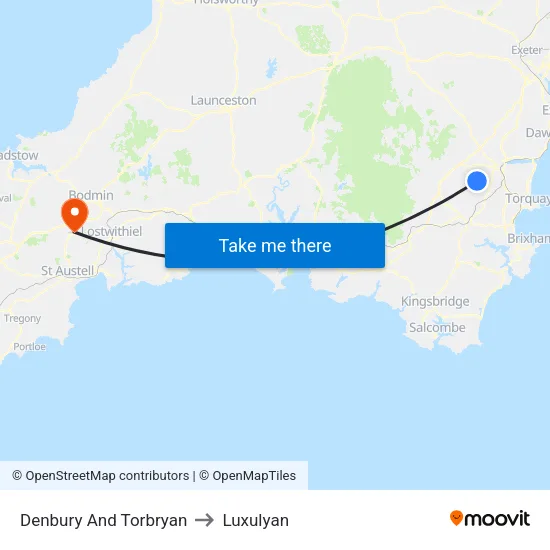 Denbury And Torbryan to Luxulyan map