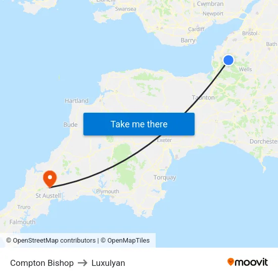 Compton Bishop to Luxulyan map