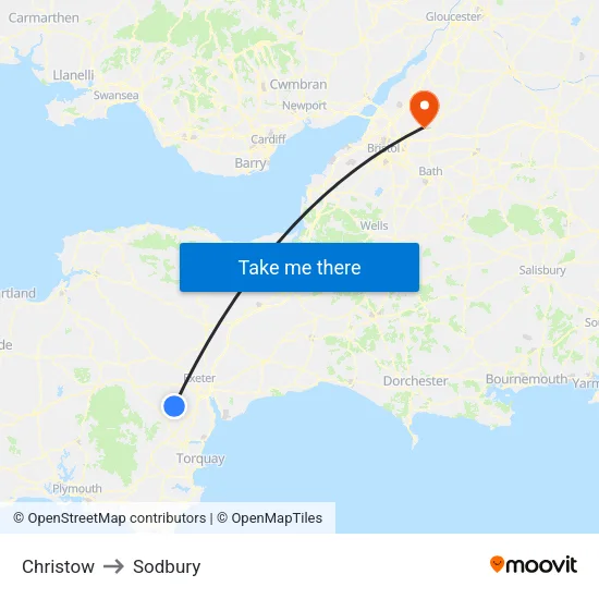 Christow to Sodbury map
