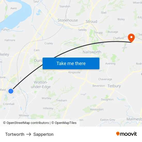 Tortworth to Sapperton map