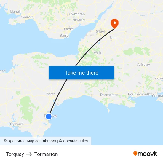 Torquay to Tormarton map
