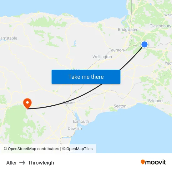 Aller to Throwleigh map