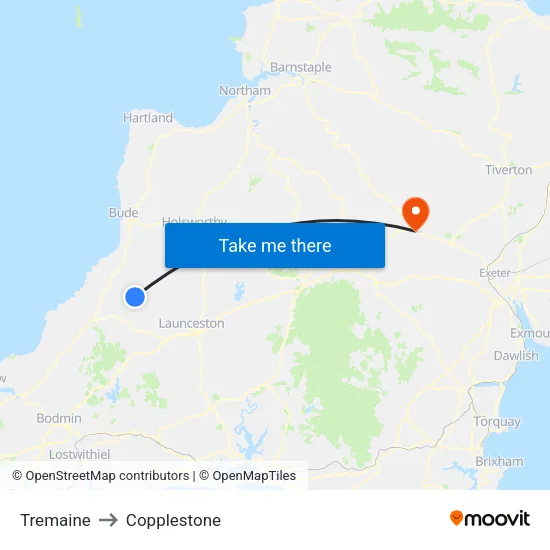 Tremaine to Copplestone map