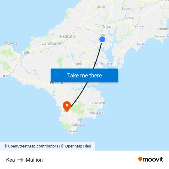 Kea to Mullion map