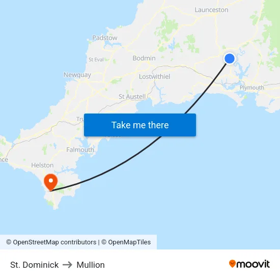 St. Dominick to Mullion map