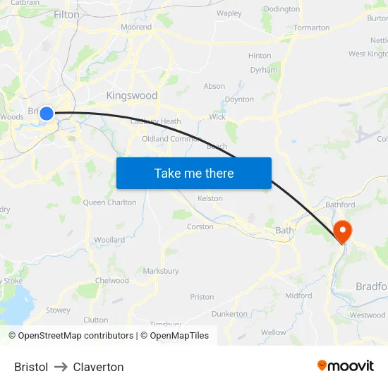 Bristol to Claverton map