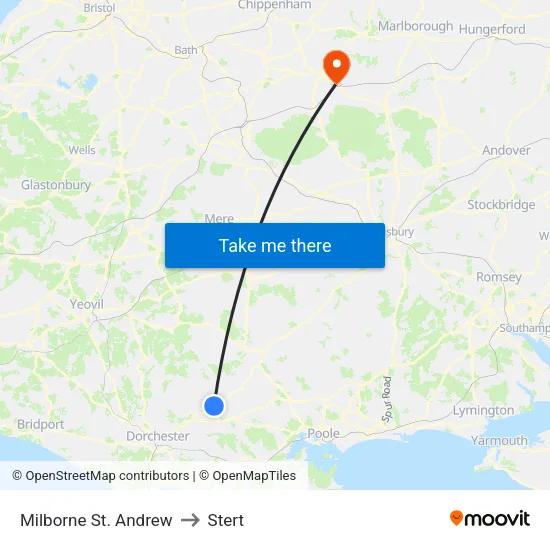 Milborne St. Andrew to Stert map