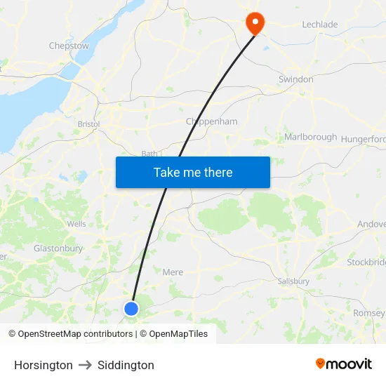 Horsington to Siddington map