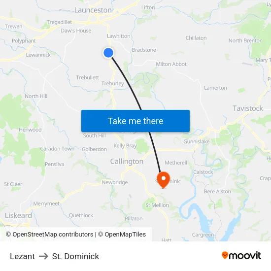 Lezant to St. Dominick map