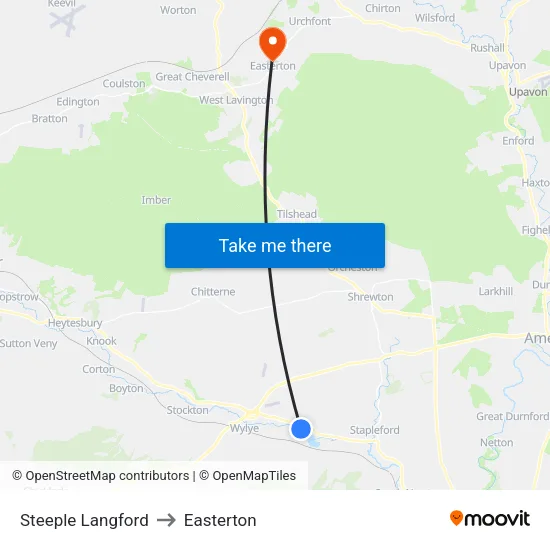 Steeple Langford to Easterton map