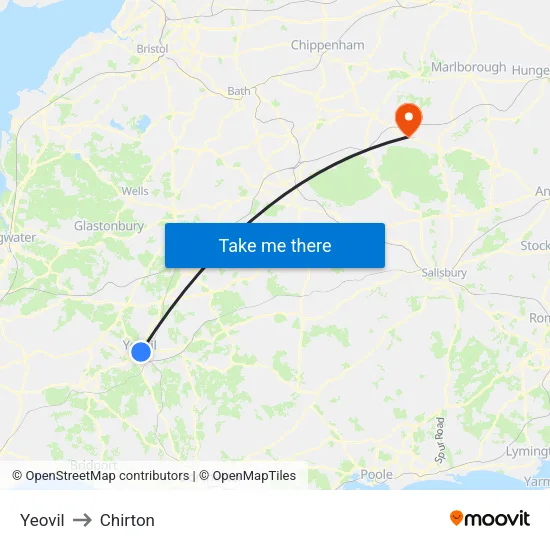 Yeovil to Chirton map
