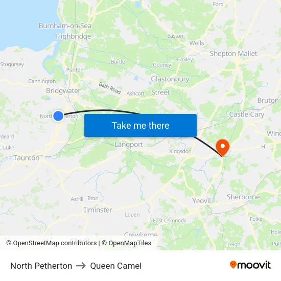 North Petherton to Queen Camel map