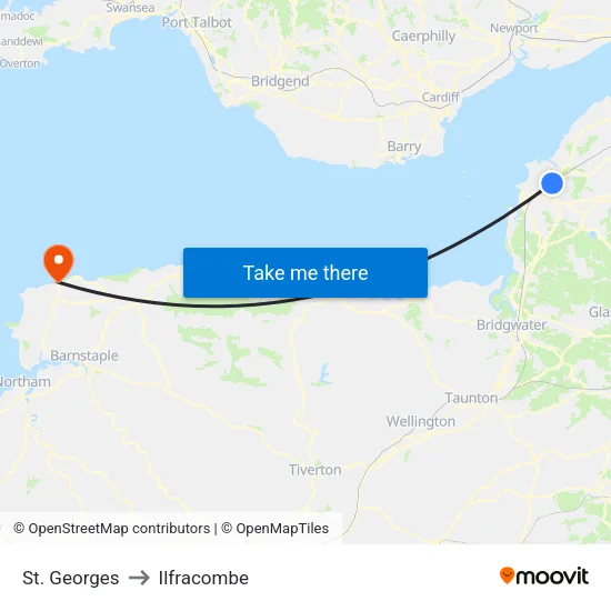 St. Georges to Ilfracombe map