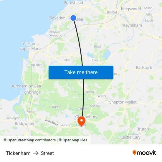 Tickenham to Street map