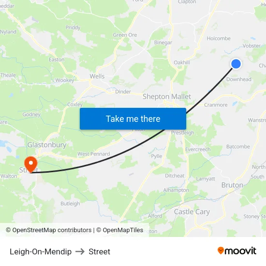 Leigh-On-Mendip to Street map