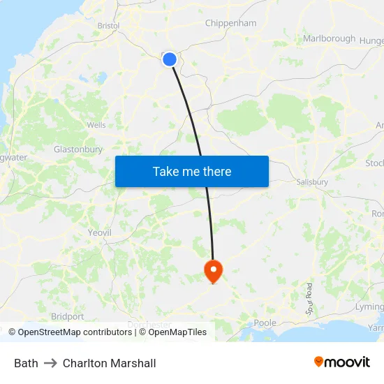 Bath to Charlton Marshall map
