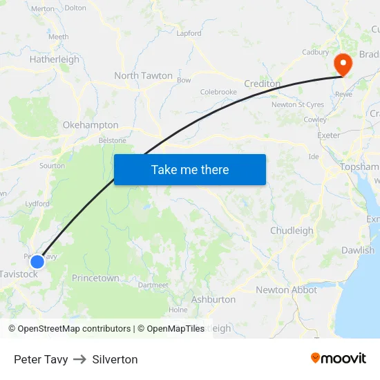 Peter Tavy to Silverton map