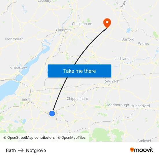 Bath to Notgrove map