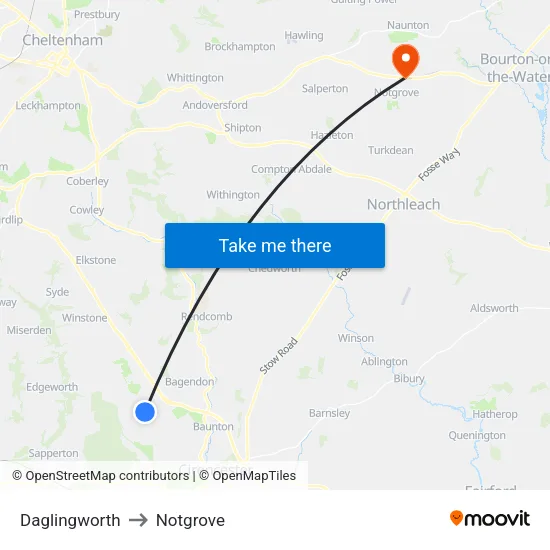 Daglingworth to Notgrove map