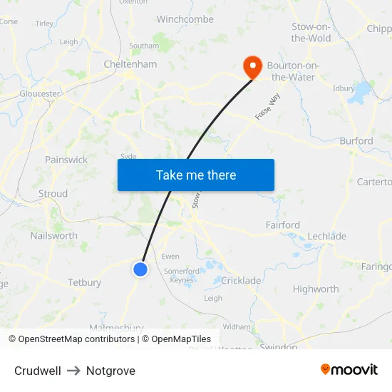 Crudwell to Notgrove map