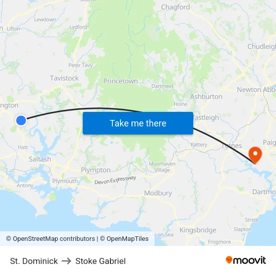 St. Dominick to Stoke Gabriel map