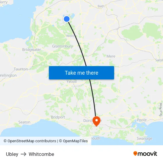 Ubley to Whitcombe map