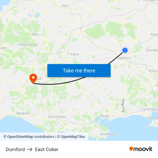 Durnford to East Coker map