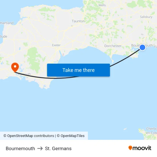 Bournemouth to St. Germans map