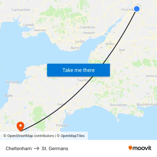 Cheltenham to St. Germans map