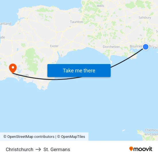 Christchurch to St. Germans map