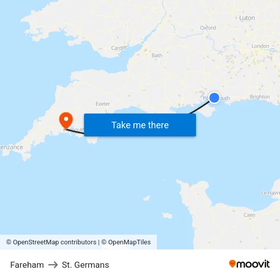 Fareham to St. Germans map