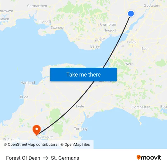 Forest Of Dean to St. Germans map