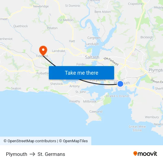 Plymouth to St. Germans map