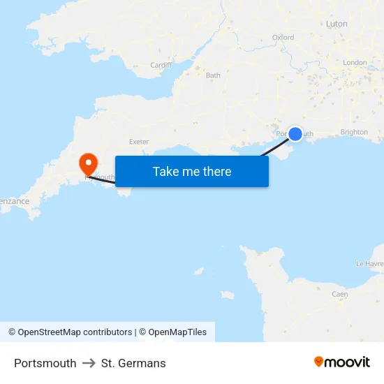 Portsmouth to St. Germans map