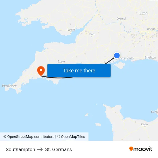 Southampton to St. Germans map