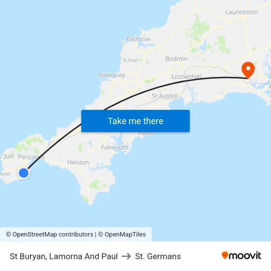 St Buryan, Lamorna And Paul to St. Germans map