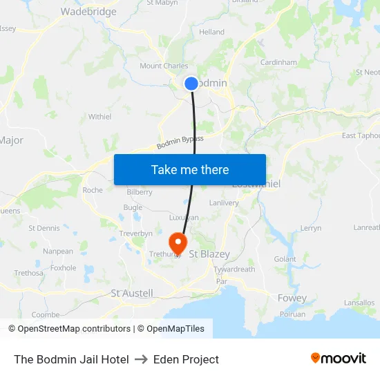 The Bodmin Jail Hotel to Eden Project map