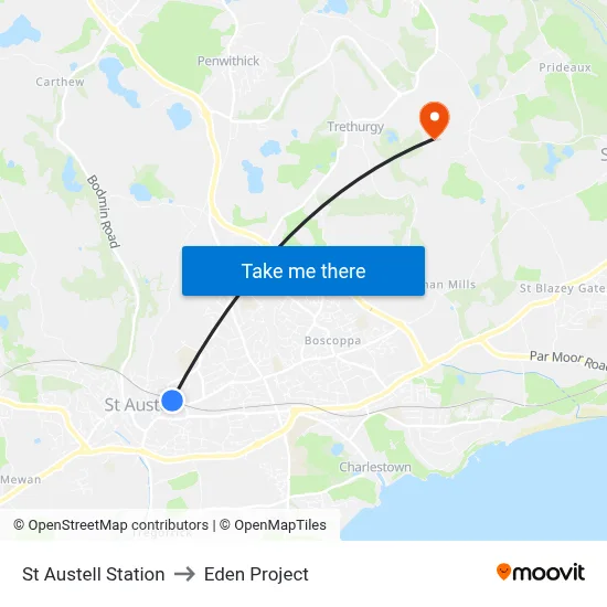 St Austell Station to Eden Project map
