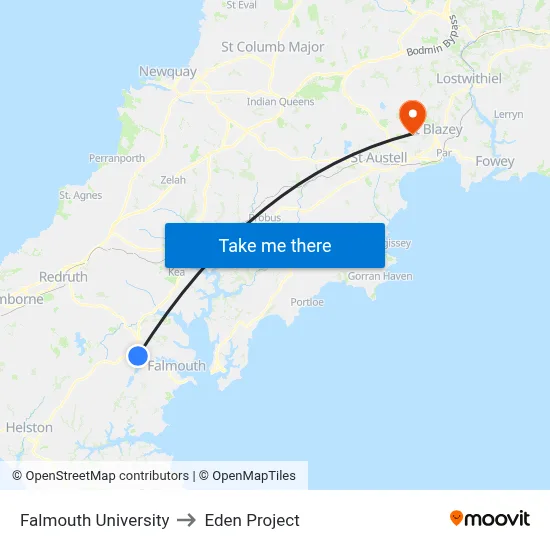 Falmouth University to Eden Project map
