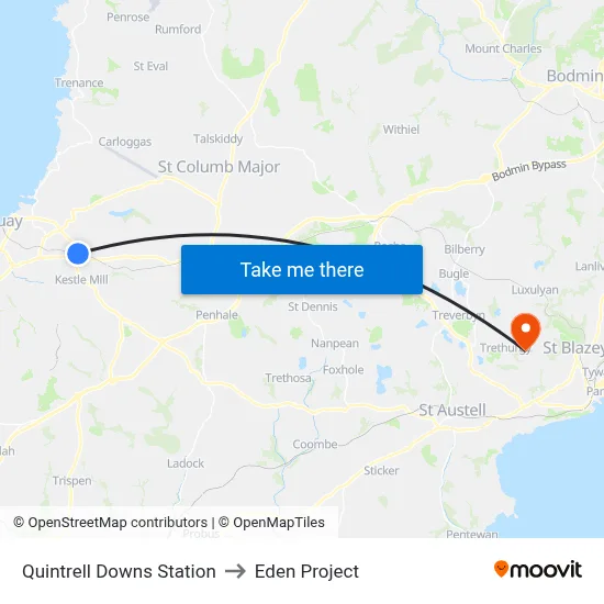 Quintrell Downs Station to Eden Project map