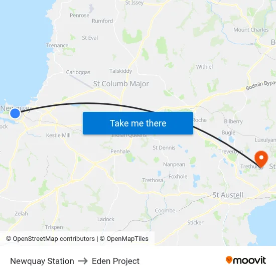 Newquay Station to Eden Project map