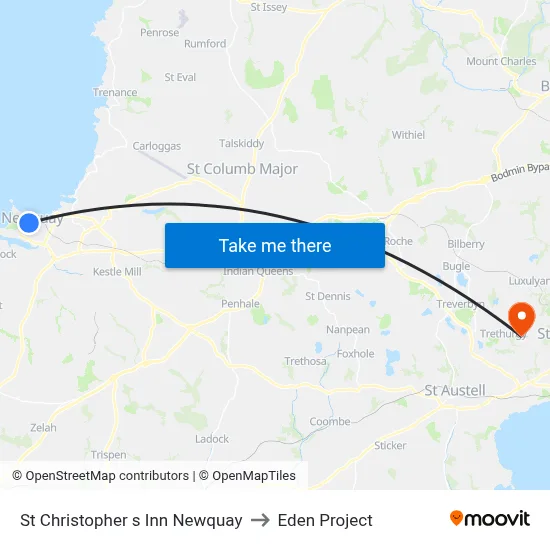 St Christopher s Inn Newquay to Eden Project map