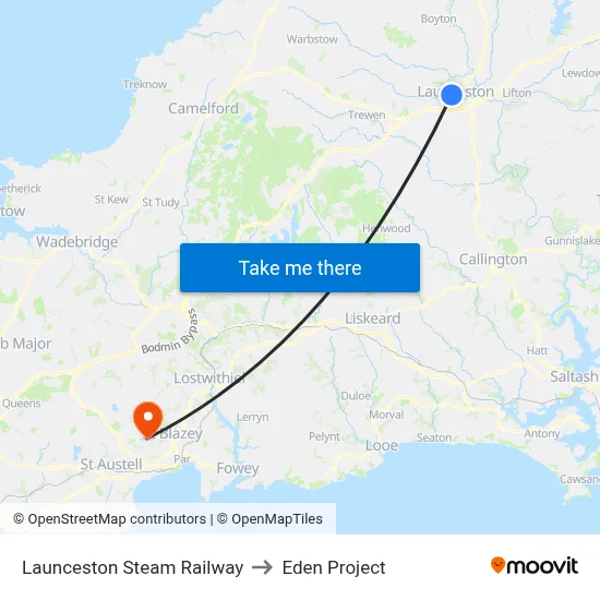 Launceston Steam Railway to Eden Project map