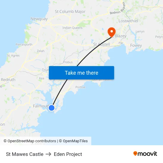 St Mawes Castle to Eden Project map
