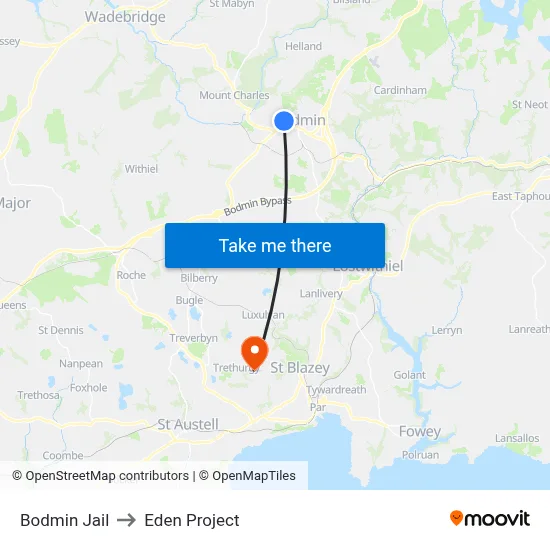 Bodmin Jail to Eden Project map