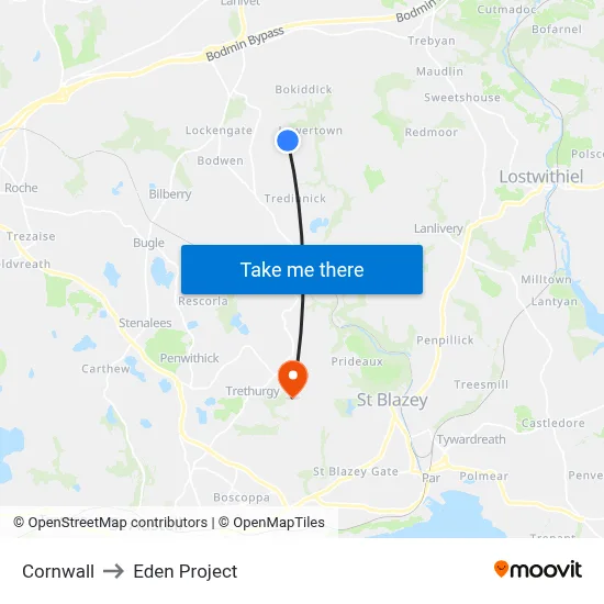 Cornwall to Eden Project map