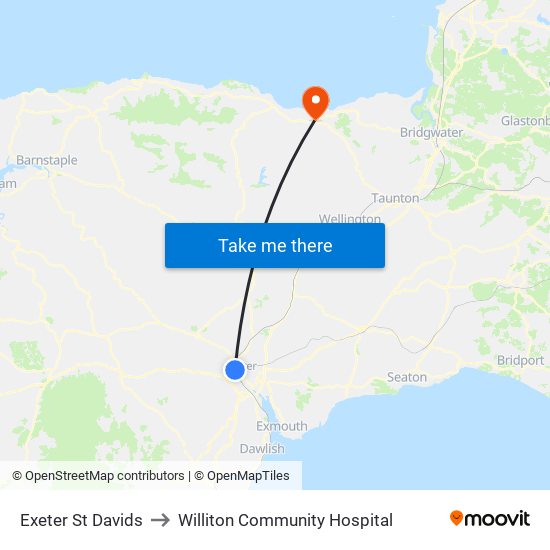 Exeter St Davids to Williton Community Hospital map