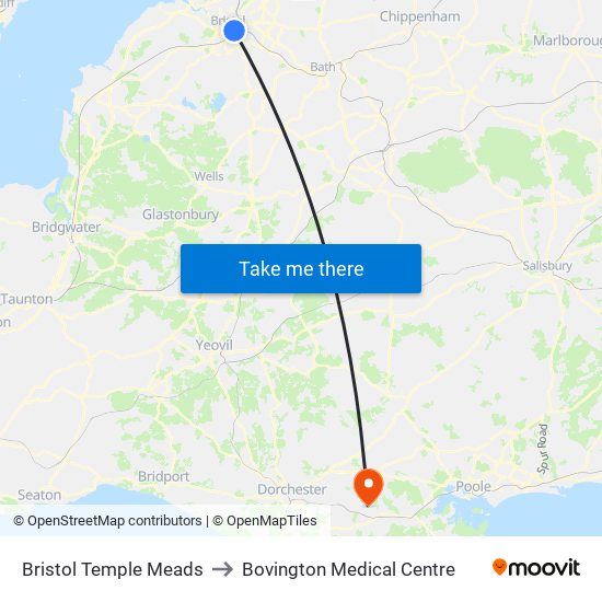 Bristol Temple Meads to Bovington Medical Centre map